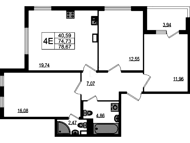 3-комнатная квартира 74.73 м², 1/4 эт., ЖК «Любоград в Стрельне»